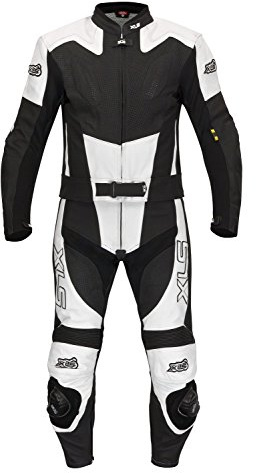 XLS Lederkombi, zweiteilige Motorradkombi, Herren Zweiteiler, Echtleder, Schwarz Weiß als Langgröße (110)