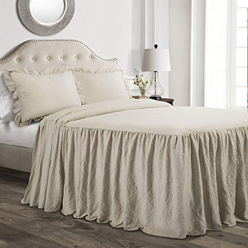 Lush Decor Tagesdecke mit Rüschenrock, 2-teilig, luxuriöses Bauernhaus-Bettwäsche-Set, elegant, charmantes Rüschendetail, Zeitloser Stil und klassisches Design, weich und leicht, Doppelbett, neutral