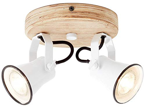 BRILLIANT Lampe Seed Spotrondell 2flg weiß/holz hell | 2x PAR51, GU10, 5W, geeignet für Reflektorlampen (nicht enthalten) | Köpfe schwenkbar