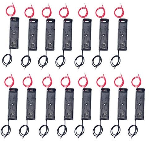 Yosawo 1.5V AA Battery Holder Case,15 Pack 1 Slots x1.5V DIY Battery Storage Box with Red and Black Wire Leads（AA1)