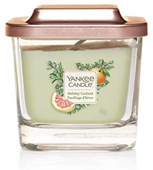 Yankee Candle Elevation Collection Small 1-Wick Square Scented Candle with Platform Lid, Holiday Garland
