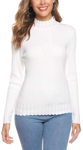 Sykooria Pullover Femme Col RouléManche Longue Classic Turtleneck Knit Elegant Slim Fit Frauen Pull en Tricot Sweater Sweatshirt SportCol Roulé Blanc XL