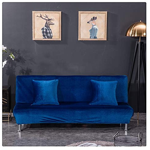 GUOCU Sofabezug, Ohne Armstützen, Plüschstoff, Schonbezug, Sitzcouch, Schutz, Passend Für Zusammenklappbares Schlafsofa Ohne Armlehnen,Dunkelblau,3 Sitzer(195-225CM)