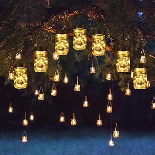 Solar Mason Jar Lights - Solpex 6 Pack Solar Garden Lights 30 LED Mason Jar Solar Lights Waterproof Solar Lanterns Outdoor/Indoor Hanging Lantern Mason Jar for Garden, Patio, Courtyard Wedding Party