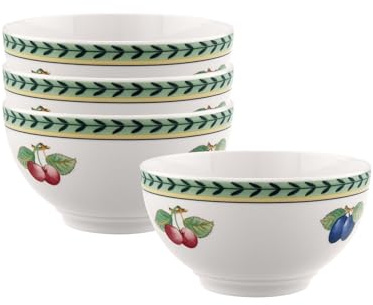 Villeroy & Boch French Garden Fleurence Schalen 4er Set, 14 cm, Runde Bol mit Früchte-Dekor, Premium Porzellan, Weiß/Bunt