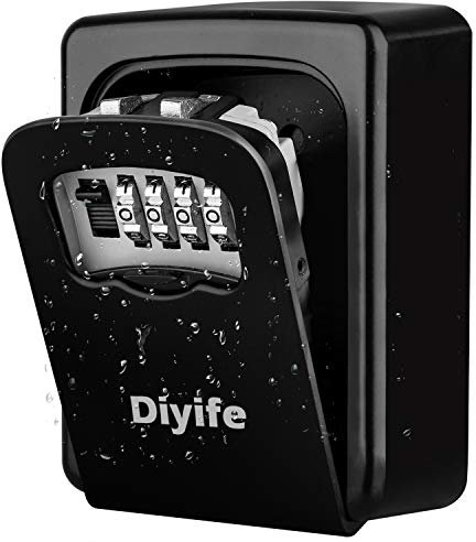 Diyife Boite à Clefs Sécurisée Exterieur, Boite à Clef Murale avec Code à 4 Chiffres, Métal Étanche & Antirouille, Robuste Coffre de Stockage pour L'école de Garage à Domicile Airbnb - Noir