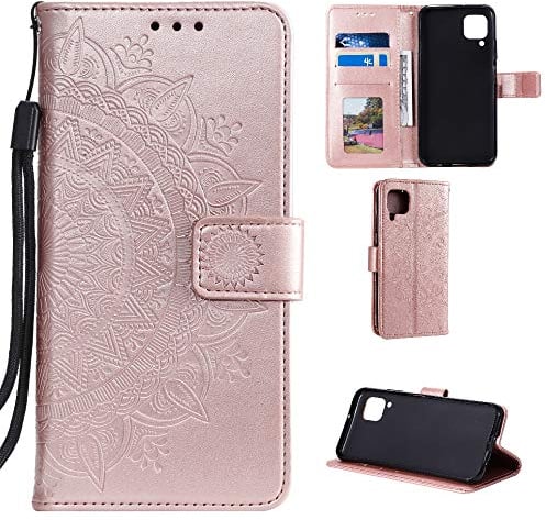 CoverKingz Handyhülle kompatibel mit Huawei P40 Lite - Handytasche mit Kartenfach Klapphülle Case – Handy Hülle klappbar Motiv Mandala Rosegold