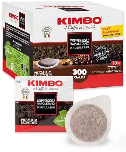 Kimbo, Espresso Napoletano, 300 Cialde Caffè Compostabili ESE, Miscela Forte e Corposa, Intensità 10/13, Tostatura Medio-Scura, 3 Pack da 100 Cialde
