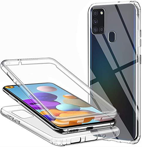 Schutzhülle für Samsung Galaxy A21S, 360-Grad-Schutz, transparent, weich, dünn, Schutzhülle aus TPU-Silikon, Vorderseite und PC, Kratzfest, stoßfest, Full Body Case