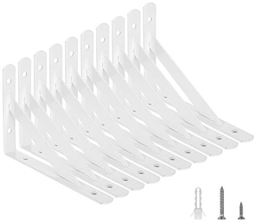 Starvast Wandregal, 10 Stück, dreieckig, 90 Grad, Stahl, Regalwinkel 150 mm x 95 mm, Halterung für Ecken, mit 50 Schrauben und 20 Anker (weiß)