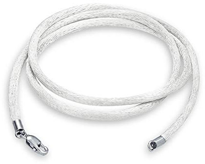 Bling Jewelry Corda Di Seta Bianca In Raso Per Collana Pendente Per Donne, Uomini E Adolescenti Chiusura A Moschettone In Argento Sterling .925, Lunga 14 Pollici