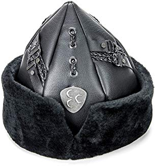 Miss Tesettür Turkish Ottoman Bork Hut, Ertugrul Leder Pelz-Winter-Cap, Osmanisches Wappen, Grau-Pelz-und schwarzes Kunstleder