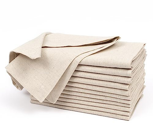 HOMIDATE Lot de 12 Serviettes de Table en Lin et Coton avec Coins en Onglet – Pliées 2,5 cm – Lavables en Machine – Tissu Naturel pour Mariages, Cocktails, Table et Usage Quotidien – 45,7 x 45,7 cm