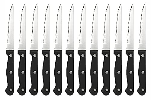 Pintinox Prima Collection Set 12 Coltelli Bistecca Carne Acciaio Inox Manico Polipropilene Nero con Rivetti