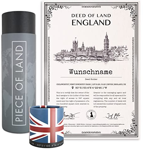 happylandgifts® Echtes England Grundstück als einzigartiges Geschenk für UK Fans | Personalisierte Besitzurkunde mit Wunschname | England Geschenke | London Geschenke