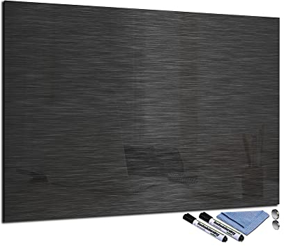 Glas-Magnettafel 70x100 cm Whiteboard Wand Beschreibbar Magnetisch Pinnwand Küche Office Büro mit Zubehör Wochenplaner Abwischbar Deko Memoboard Tafel Edelstahl-Optik Schwarz