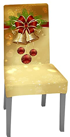 Weihnachten Universal Stuhlhussen Set Stuhlbezug Sitz Stretch Beschützer, Treer Abnehmbare Stretch Stuhlhussen Für Stuhl Esszimmer Party Bankett Stuhldekoration (Goldene Glocke,4 er Set)