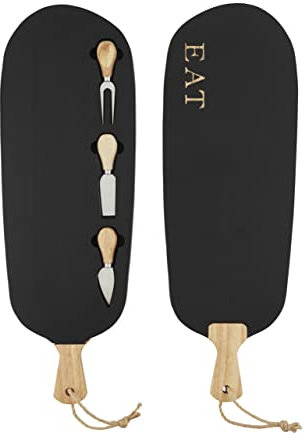 Mud Pie Tabla de queso con juego de utensilios, negro, tabla de 20,3 cm x 58,4 cm | utensilios de 5 pulgadas