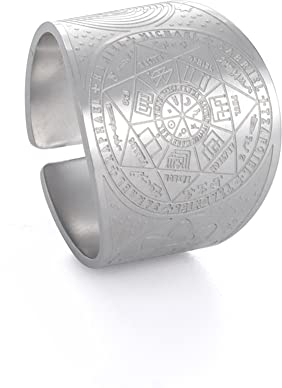 Amaxer Sieben Erzengel Ring für Männer Metatrons Würfel Edelstahl Das Siegel von Solomon Tetragrammaton Erzengel Schutz Verstellbarer Ring Statement Band für Männer Frauen (Sieben Erzengel-Silber, 9)