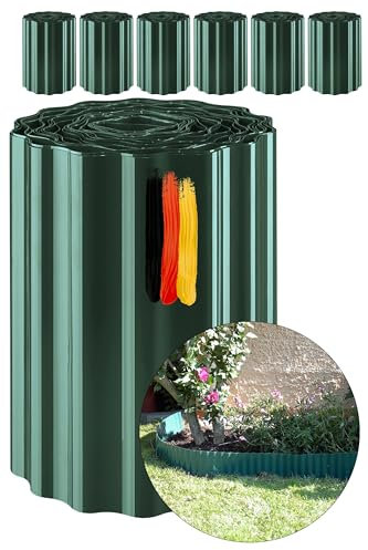 Novatool Rasenkante Kunststoff 15 cm hoch I 6x9 Meter I Grün I Mähkante Gartenbeet Umrandung Beetkante Wurzelschutzbahn Rhizomsperre für Bambus Wurzelstopp Unkrautsperre Wurzelbarriere Wurzelsperre