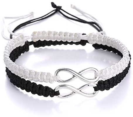 Bracelet Infini Femme, Tissage Réglable Bracelets Noir Blanc Bijoux Cadeau Pour Femmes Filles Amis Couple 2Pcs