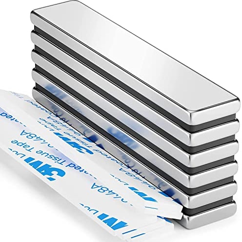 Neodym Magnete Extra Stark, 6 Stück 60 x 10 x 3 mm Magnete Stark, Starke Stabmagnet, Magnetstreifen, Seltenerdmagnete mit Doppelseitigem Klebemittel