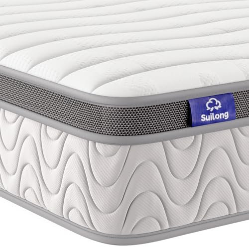 SuiLong Double Mattress 4ft 6, Cool Memory Foam Hybrid Mattress. Comfort Pocket Sprung Support System with Stronger Edge Support for Back Pain Relief. Medium Feel, 135x190x25cm