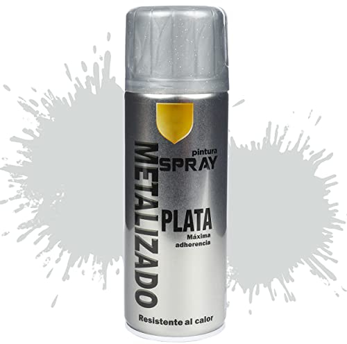 Etrexonline Pintura Spray Multicolor Profesional 400ml Adecuado Metal Madera y Plástico - Color Plata Metalizado (Paquete de 1)