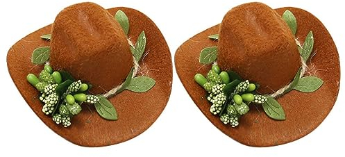 Amosfun 2 Stück Ornamente Stilvolles Dekoratives Braunes Kleiner Hut Filz Miniatur-Champagnerpuppe Party -Kuchen Mini-Flasche Für Kappen Zubehör Westernkleid