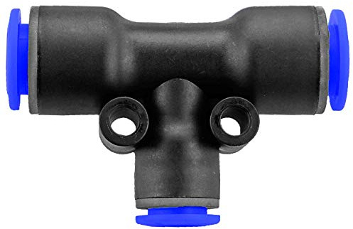 MegaHaustechnik T-Steckverbinder Mittenabgang reduziert 6x4x6 Pneumatik Fitting für Druckluft-Schlauch-Außendurchmesser 6 auf 4mm reduzierend zum Stecken, Schnellkupplung Anschluß