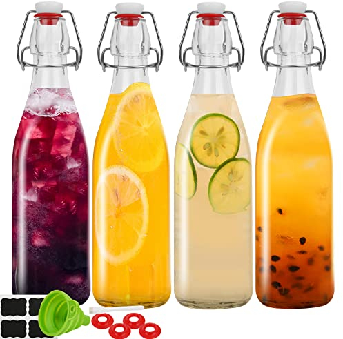 ZEBEIYU 32oz Beer Bottle,Swing Top Glass Kombucha Bottles with Stoppers for Brewing, Beverages, Smoothies, Kefir, Beer, Soda, Juicing, Kombucha, Oil, Water, Milk, Vinegar(4 Pack)