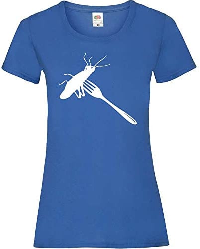 T-shirt pour femme sauterelle sur fourchette, bleu roi, XXL