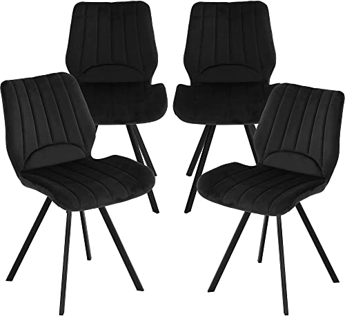 Trisens Esszimmerstühle Küchenstuhl Polsterstuhl Design Stuhl mit Rückenlehne, mit Sitzfläche aus Samt, Gestell aus Metall, Farbe:Schwarz, Menge:4 St.