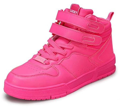LUCKY STEP Baskets Mode Femme Bottes de Basket pour Marcher avec Plateforme à Fermeture Auto-agrippante Baskets Casual en Similicuir (Rose Vif, 8US-38EU-5UK)