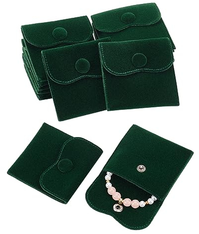 nbeads 24 Stück Mikrofaser-Schmuckbeutel, 6.9x6.9cm Samtstoff-Schmuckaufbewahrungsbeutel Mit Druckknopf Hochzeitsgeschenkbeutel Für Ohrringe Armbänder Halsketten Schmuckverpackungen, Dunkelgrün