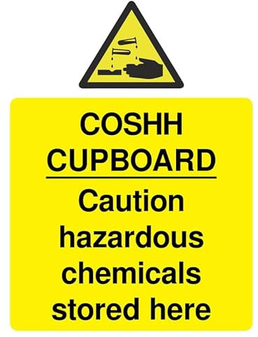Rubigo Coshh Cupboard Sign - Self Adhesive Hazardous Chemicals Stored Here Coshh Stickers, Waterproof Health and Safety Signs - 20x15cm (Pack of 5)