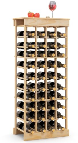 TANGZON 40 Bottles Wine Rack, 10-Tier Freestanding Wood Wine Storage Holder with Tabletop, Wine Bottle Display Shelf Organizer for Home Bar Kitchen Dining Living Room, Natural