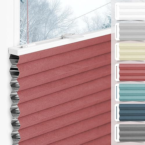 bobodeco Wabenplissee Plissee ohne Bohren Verdunkelung Klemmfix Thermo Verdunklungsplissee, Weinrot-Weiß 75x130 cm(BxH), 100% Verdunkelnd & Sicht- & Schallschutz, Wärmeisolierung für Fenster & Tür
