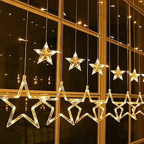 Qedertek LED Sterne Lichterkette, 138 LED Lichtervorhang Weihnachtsbeleuchtung Warmweiß, Fenster Lichterkette Innen Strombetrieben, Lichterkette Vorhang für Weihnachten Deko, Balkon, Party, Hochzeit