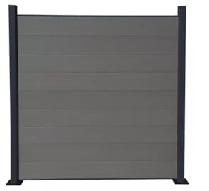 HORI® WPC Garten Zaun I Lamellenzaun, WPC Gartenzaun Sichtschutzzaun Komplettset I beidseitig glatt I 1x Quadratisch + 1x Pfosten I Einbetonieren I Grau
