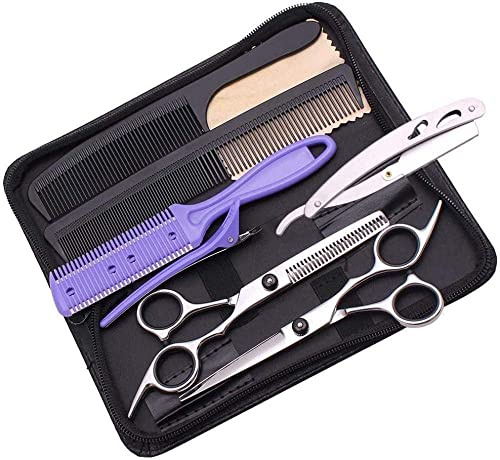 Friseurschere, Friseurschere, professionelle Haarschere, zum Schneiden von Haaren, Salon-Effilierschere, Friseurschere, Friseurschere mit Rasiermesser, L73535, Silber, 15,2 cm