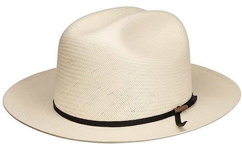 Stetson Chapeau en Paille Kendower Western Toyo Femme/Homme - d'été de Cowboy avec Ruban Gros Grain Printemps-été Été - S (54-55 cm) Blanc