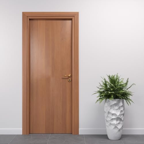 Porte Italiane, Porta Interna a Battente in Laminato High Density, Telaio in Legno e Coprifili Waterproof, con Serratura e Maniglia Hoppe Silver, 80x210 cm con Apertura SX, Colore Noce Naturale