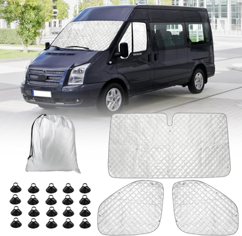 Parasol para Parabrisas Reemplazo para Ford Transit Van MK8, 3 Piezas Protector de Parabrisas, Juego de Parasol Térmico Interno con Bolsa de Almacenamiento, 100% Oclusión
