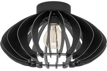 EGLO Deckenlampe Cossano 3, Deckenleuchte Vintage, Retro Deckenstrahler aus Metall und Holz in Schwarz, Wohnzimmerlampe mit E27 Fassung, Ø 38 cm