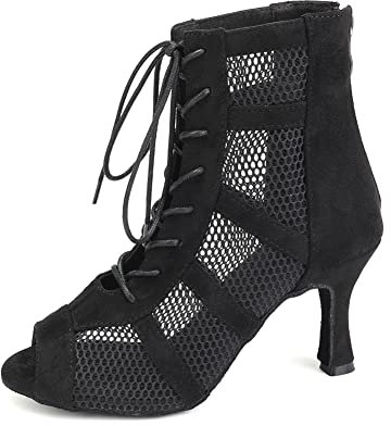 AOQUNFS Stivali da Ballo Latino Americano Donna Tacco Alto Stivaletti de Ballo da Salsa Tango Bachata Pratica And Performance,DS-L446-8.5cm-Nero,EU42