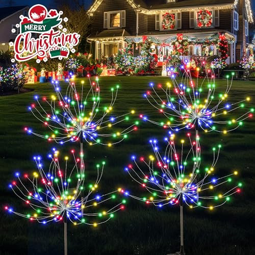 PEVOROS Weihnachts-Gartendekoration, Solar-Außenleuchten, 120 LEDs, wasserdicht, buntes Display für Festivals, DIY-Spaß für Ihre Festivals, Garten, Hof, Blumentopf, Terrasse, Weg (4 Stück)