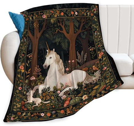 Einhorn-Walddecke für Mädchen – super warmer, weicher Plüsch, leicht, Fleece-Flanell-Überwurfdecke – Geschenke für Erwachsene, Frauen, Männer, Kinder – Bettwäsche-Dekoration, 127 x 101 cm