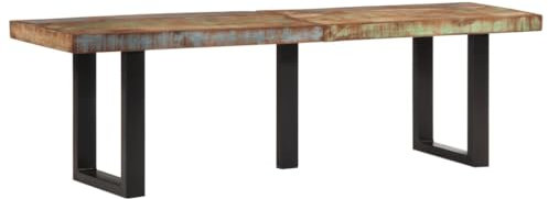 Hovothy Bank 160x35x45 cm Sitzbank Eingangbank Flurmöbel Wohnzimmermöbel Flurbank Schlafzimmermöbel Eingangsbereich Sitzbank Truhenbank Massives Altholz, Stahl Braun und Schwarz