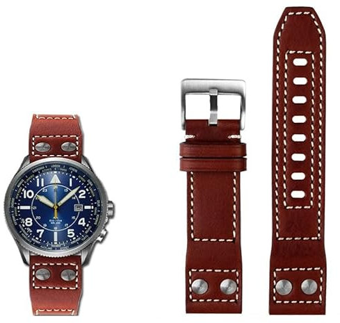 QTYQWC Echtes Leder Armband Uhr Strap für Citizen BX1010-02E/11L Serie Uhr Band 22mm Schwarz Braun Herren Uhr Zubehör